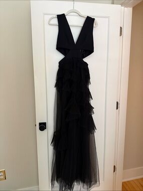 BCBGMaxAzria Black Backless Ruffle Tulle Gown